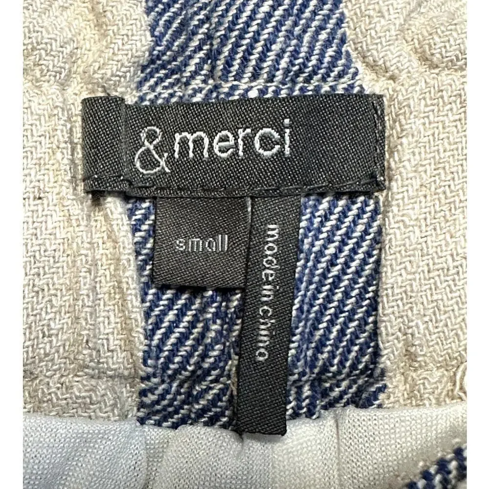 & Merci Ivory Blue Linen Blend Paperbag Shorts Women's Size S